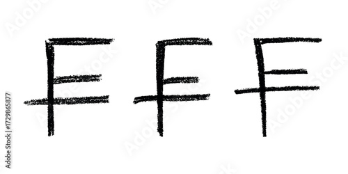 Set of hand drawn swiss franc currency symbol. Brush stroke doodle. Single element for design
