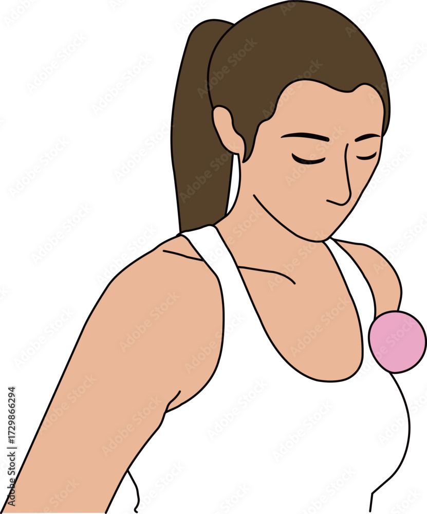 Fototapeta premium Massage Ball Exercise Series – Woman Using Massage Ball on Chest Muscles Illustration