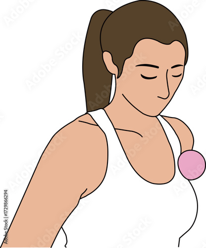 Massage Ball Exercise Series – Woman Using Massage Ball on Chest Muscles Illustration