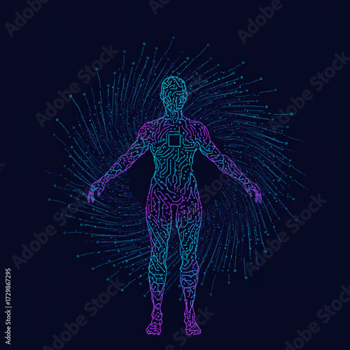 Futuristic Human Circuit Network – Digital Technology and Artificial Intelligence Vector Illustration