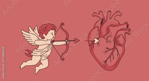 Cupids Arrow Piercing a Heart A Valentines Day Illustration.