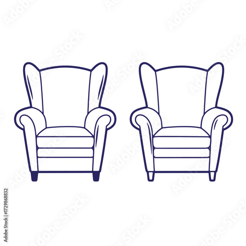 Two wingback chairs in a line art style simple comfortable home interior design