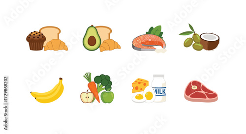 Set of Various Food Groups for Healthy Nutrition.
