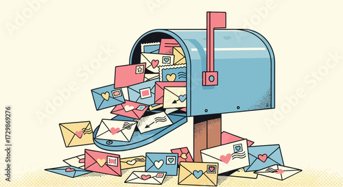 Mailbox Overflowing with Love Letters and Envelopes.