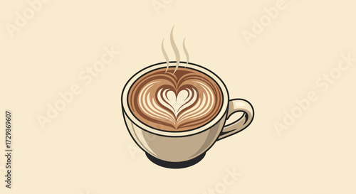 Steaming Cup of Coffee with HeartShaped Latte Art.