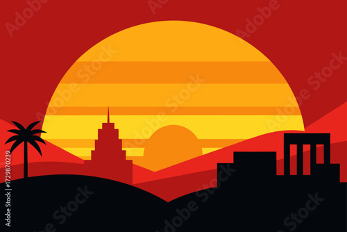 city skyline at sunset