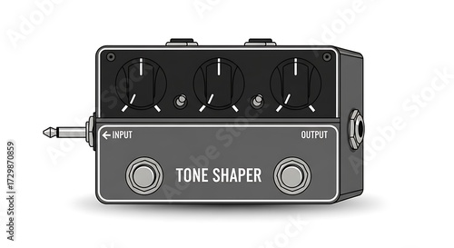 Detailed Illustration of a Tone Shaper Guitar Effects Pedal Isolated.
