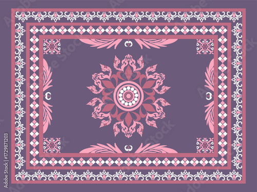 abstract floral frame  art. Fabric Morocco, geometric ethnic pattern seamless color oriental.Background, Design for fabric, curtain, carpet, wallpaper, clothing, wrapping, Batik, v