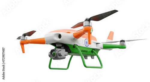Drone painted with indian flag colors, isolated on transparent background