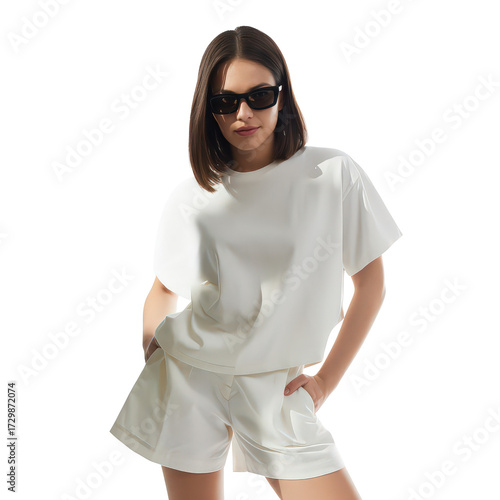 Casual Chic Young Woman in All-White Outfit
