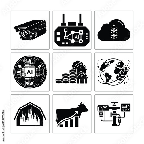 Smart Agriculture Technology Innovations Black And White Vector Illustration Concepts For Modern Farming