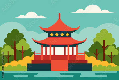 vector illustration of japanese temple