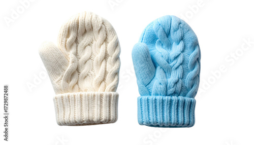 Cable Knit Mittens and Soft Fleece Mittens, isolated on transparent background