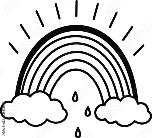 bright rainbow after summer rain line art on transparent background
