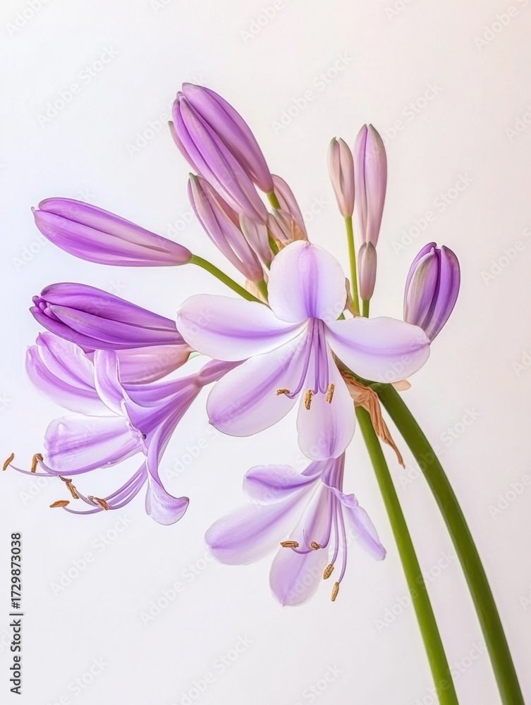 Fototapeta premium fresh agapanthus flower, romantic, magic, barocco style, unique and rare, tender and vibrant, white background 