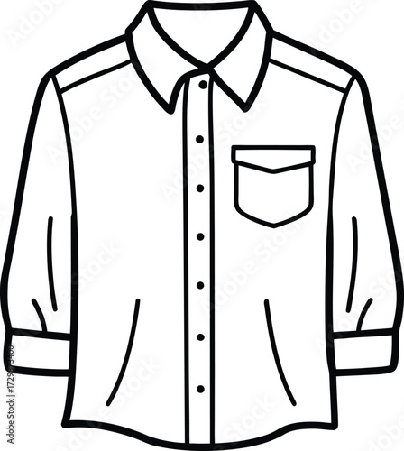 button up shirt with rolled sleeves line art on transparent background