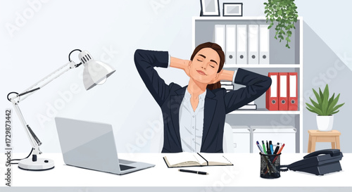Relaxed Businesswoman Taking a Break at Her Desk