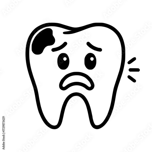 Sad Tooth with Cavity, Unhealthy Tooth Illustration