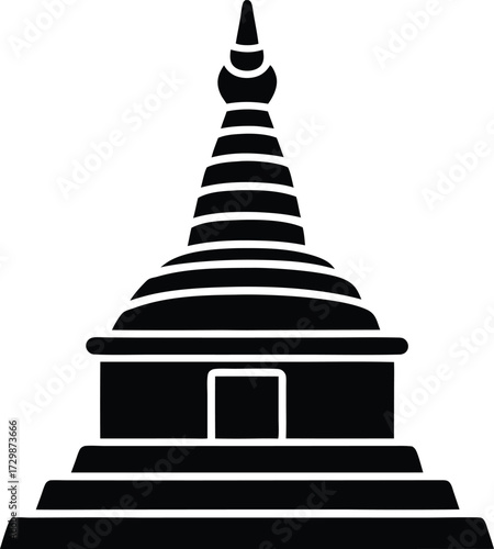 Minimalist Black and White Stupa Monument Outline Vector Illustration Religious and Spiritual Landmark Icon Representing Peace, Harmony, and Meditation Design Isolated PNG