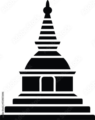 Minimalist Buddhist Stupa Vector Illustration Black and White Line Art Sacred Monument Design Representing Harmony, Peace, and Spiritual Faith Isolated on Transparent Background