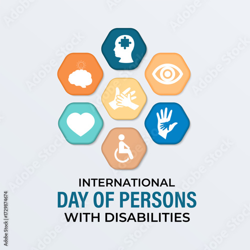 International Day of Persons with Disabilities, observed on December 3. Promotes disability rights, inclusion, accessibility. Banner poster, flyer and background design template. Vector illustration.