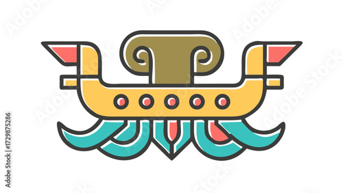 Flat Vector Fantasy Kraken Icon with Elegant Tentacles and Oceanic Color Palette in Minimalist Design