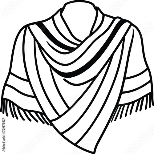 cashmere shawl line art on transparent background