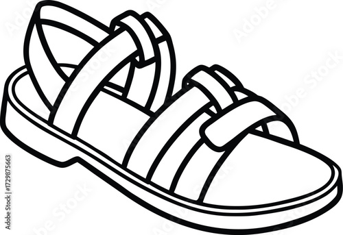 casual sandals with straps line art on transparent background