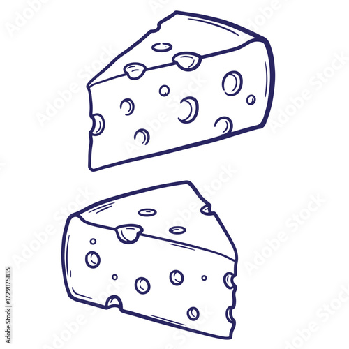 Simple hand drawn style illustration of two slices of swiss cheese isolated on white