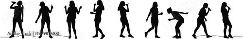Silhouette singer performing with microphone, music concert stage, live vocal performance, entertainment show, artistic expression, dynamic poses, musical event, stage presence