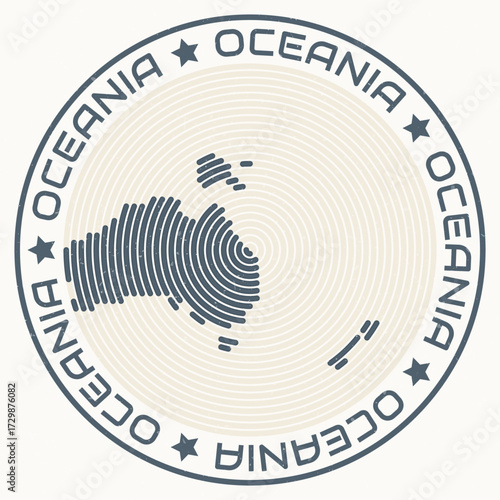 Oceania map with round title. Continent shape rings. Oceania text around the continent boundary shape. Classy vector illustration.