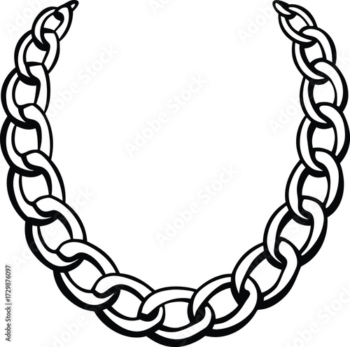chunky chain necklace line art on transparent background