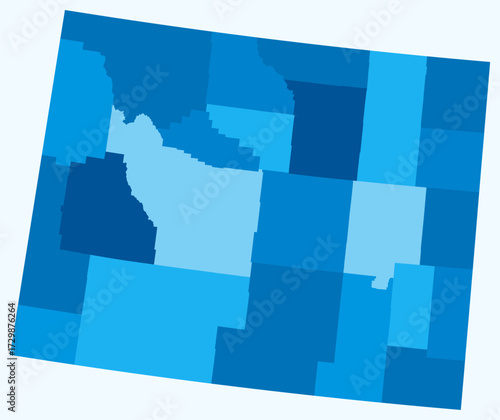 Map of Wyoming with counties. Just a simple state border map with county division. Light blue color palette. Flat State of Wyoming shape with administrative division. Vector illustration.