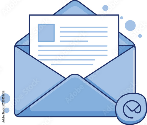 Open envelope with letter, email inbox, newsletter subscription, communication and digital correspondence concept vector illustration