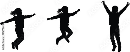 Silhouette, jumping, woman, active, motion, energy, fitness, exercise, dance, celebration, freedom, movement, dynamic, pose, athletic, healthy, lifestyle, expressive, isolated, performance