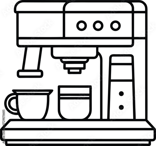coffee machine on kitchen counter line art on transparent background