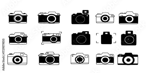 Foto camera icon vector set. Photo illustration sign. Photo studio symbol. Photo session logo. Focus mark.
