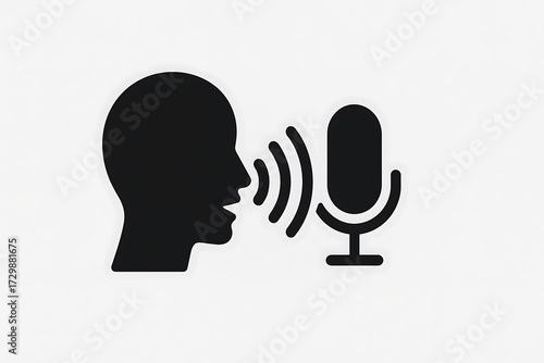Voice control icon speech recognition, talking commands, vector sound symbol.