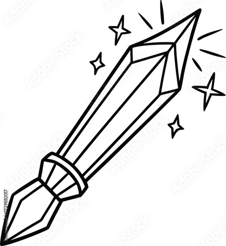 crystal healing wand line art on transparent background