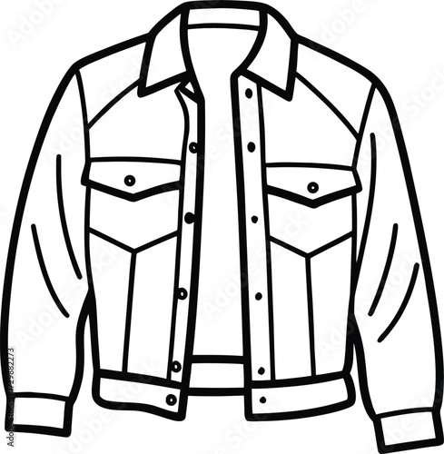 denim jacket with rolled sleeves line art on transparent background