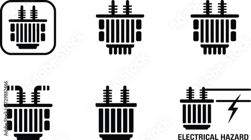 Electrical Transformer Icons and Hazard Symbol