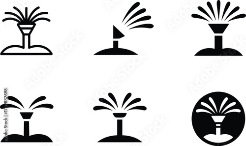 Collection of Sprinkler Icons for Irrigation and Gardening