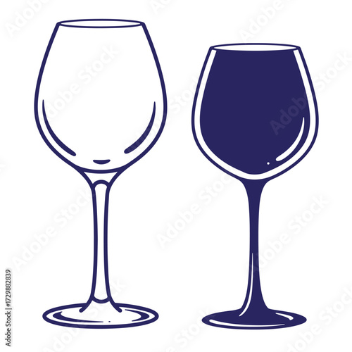 Vector illustration of two wine glasses one empty and the other filled