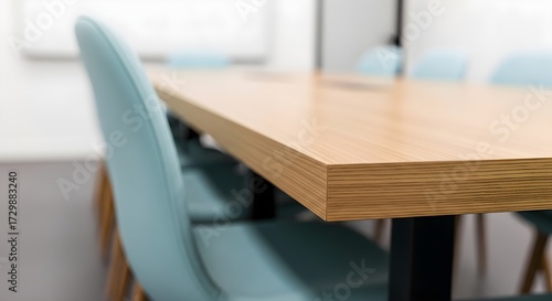 Modern Conference Table and Teal Chairs - Office Interior Detail