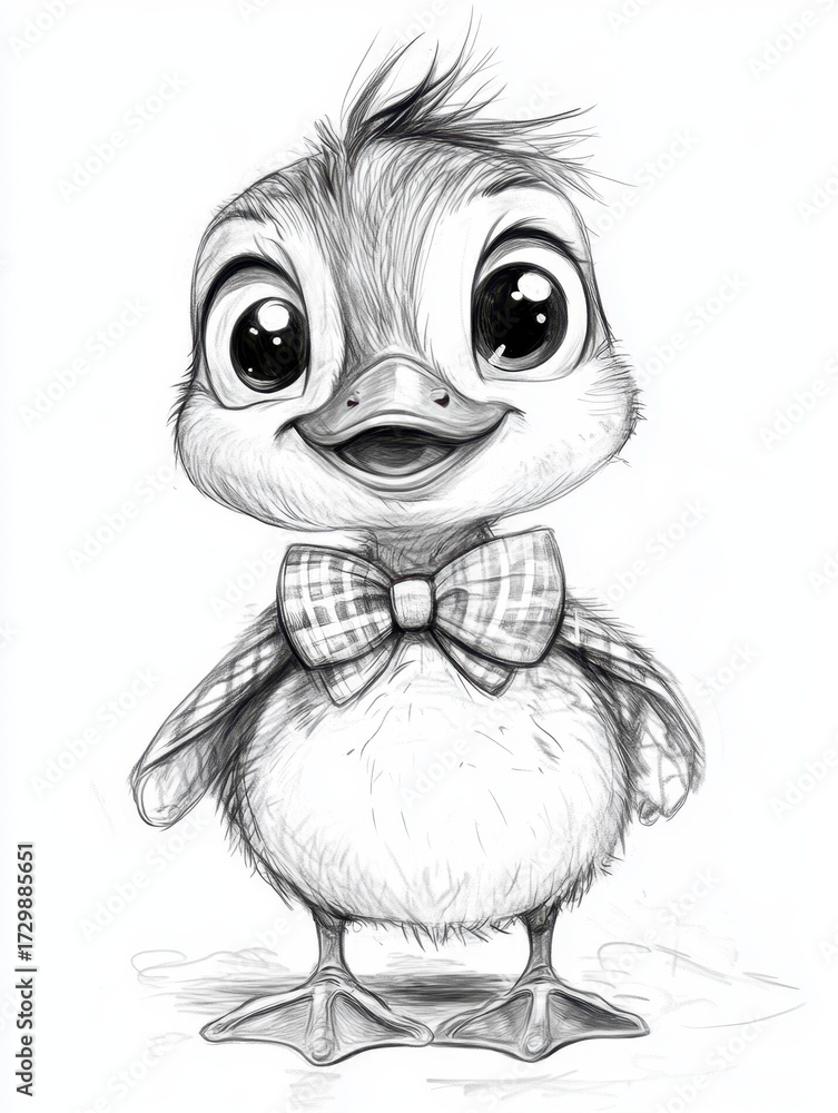 Obraz premium Sticker, cute cheerful cartoon duckling, white background