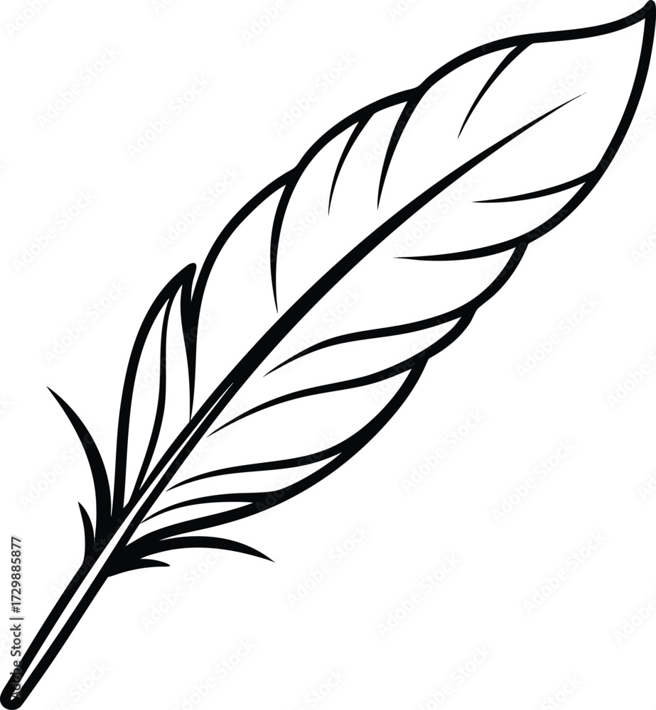 Fototapeta premium feather floating in air line art on transparent background