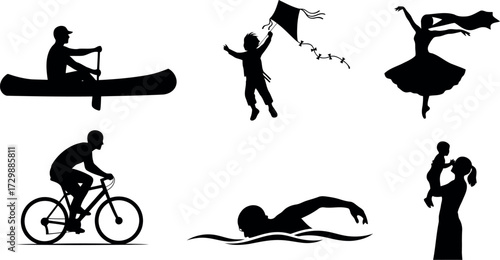Vector art of silhouettes of people engaged in various recreational activities