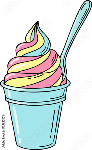 Ice cream in a cup. A paper container flat vector illustration
