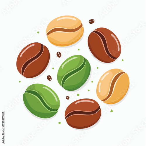 Variety of coffee bean illustration doodle isolated in white background. 
