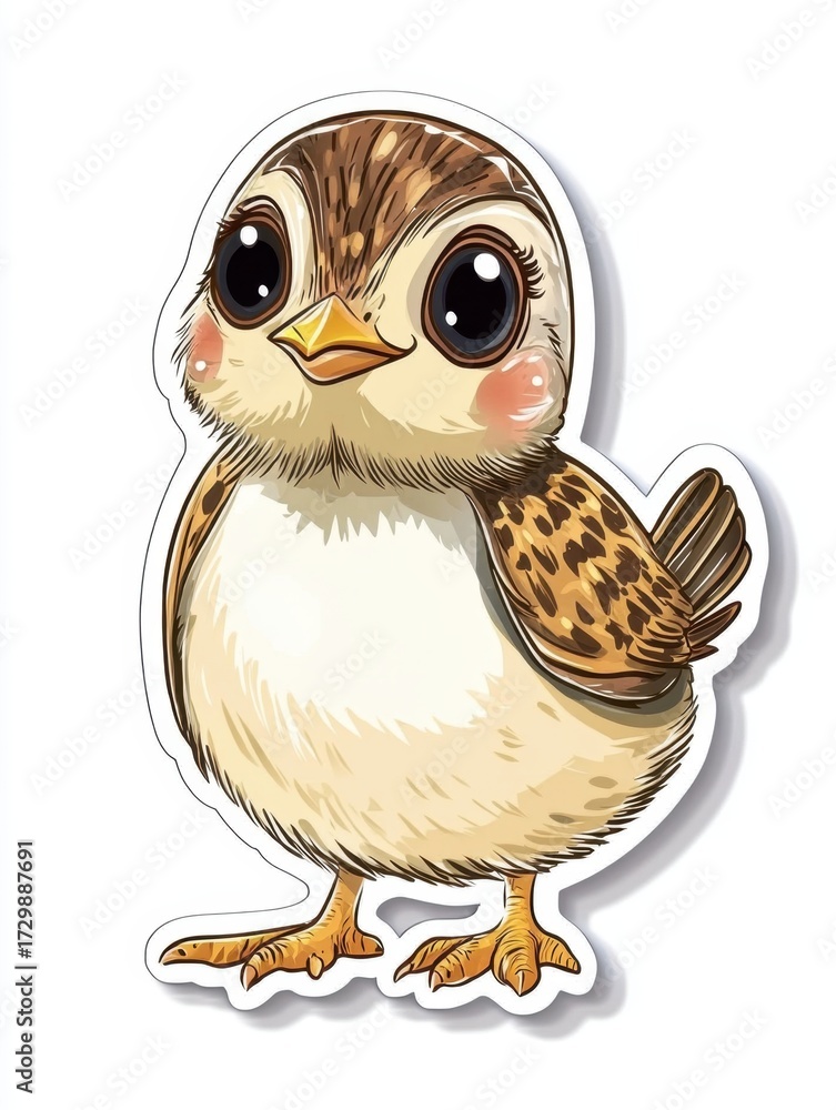 Fototapeta premium Sticker, cute cheerful cartoon quail chick, white background 